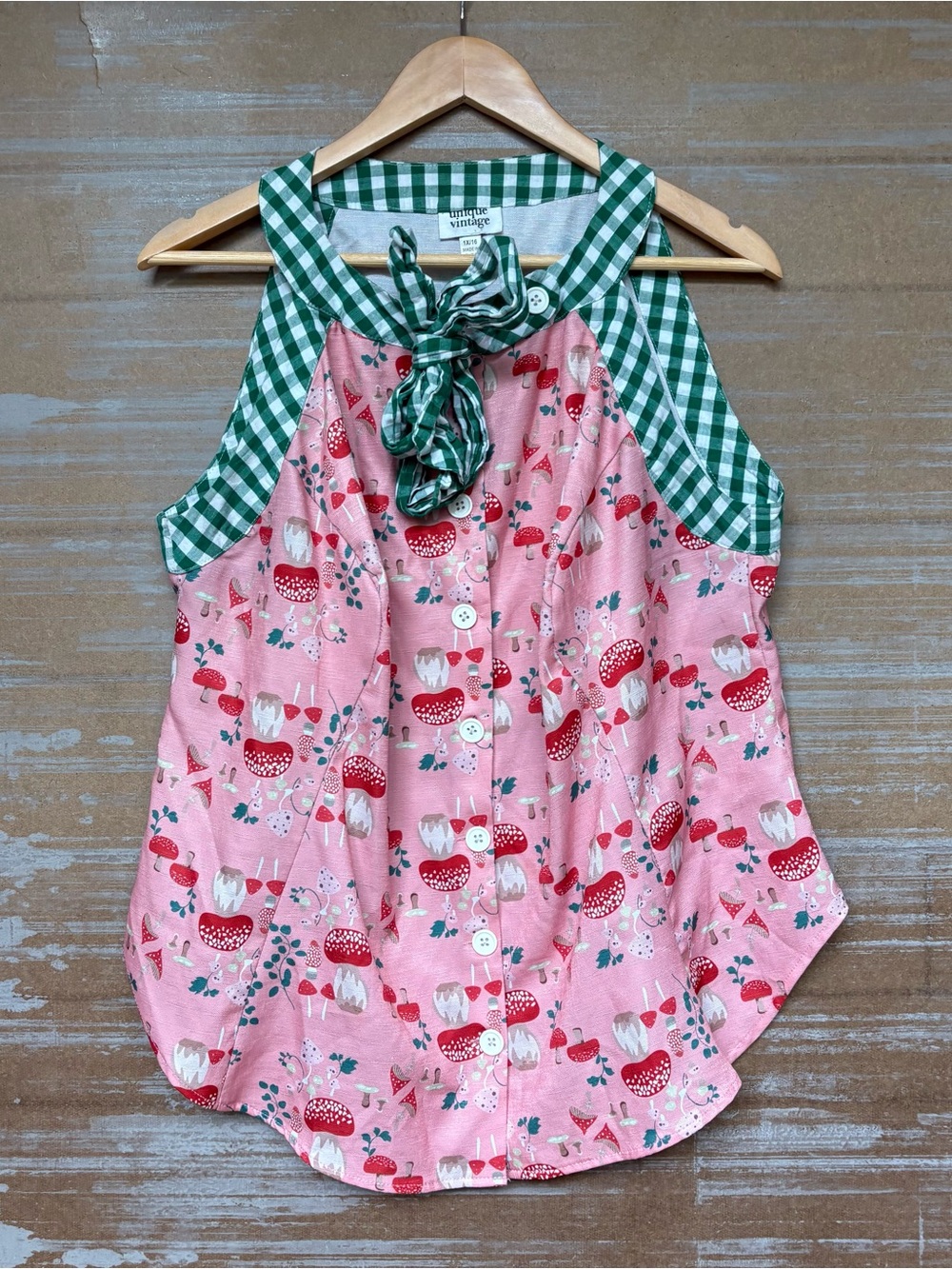 Sleeveless Pink Strawberry Print Tie-Neck Top -